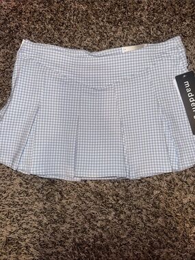 Madden Girl Blue Gingham Pleated Mini Skirt